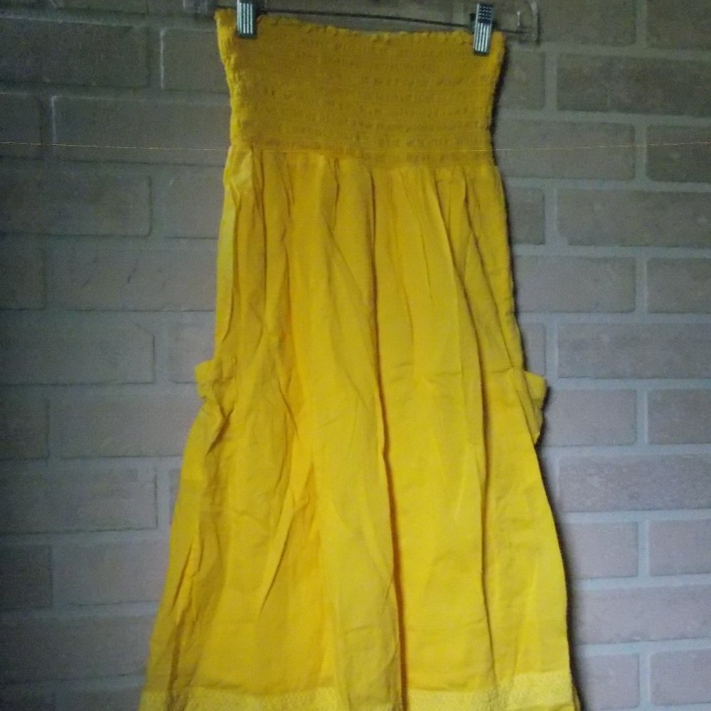 80s Petite X-Small Floral Embroidery Yellow Cotton Halter Peasant Woman Dress - Picture 5 of 6